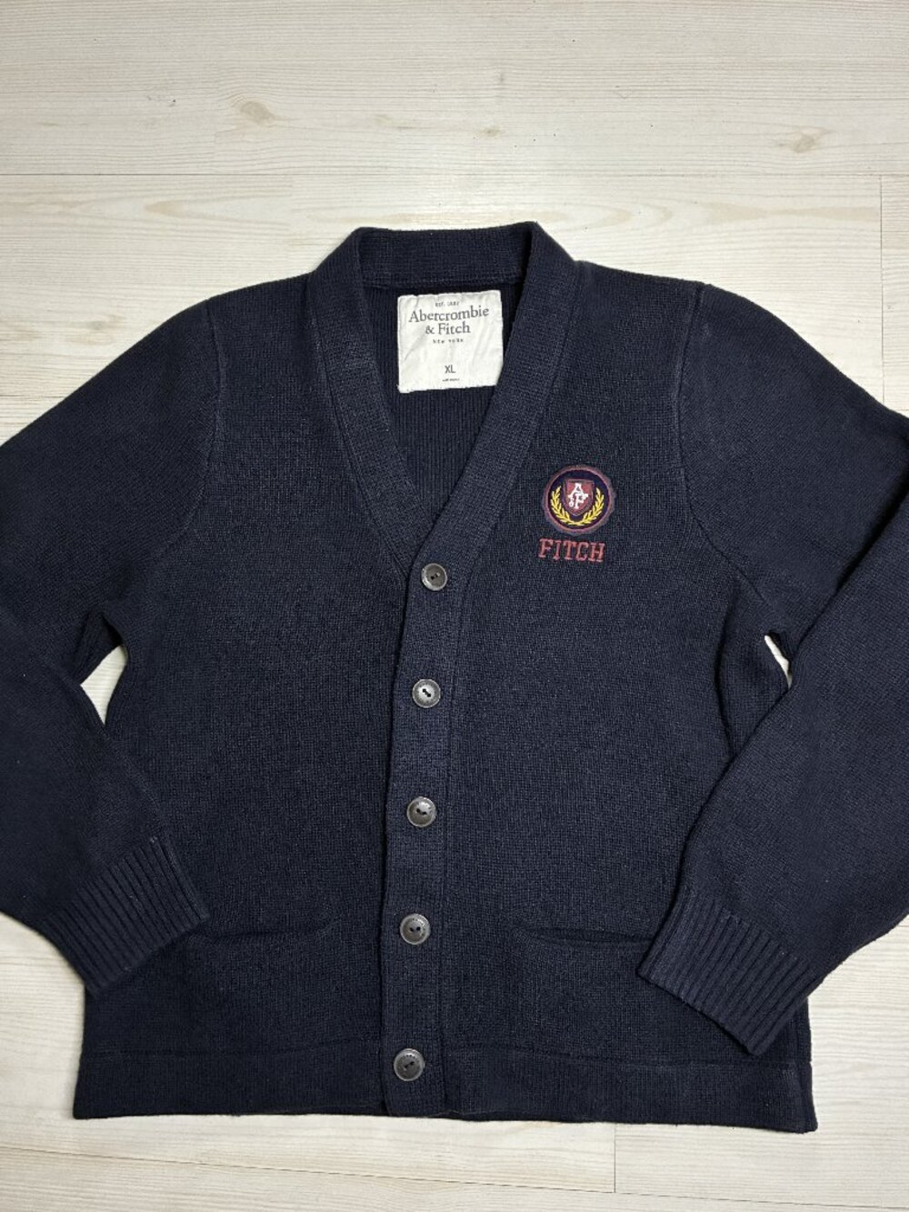 Vintage Abercrombie & Fitch Shawl Knit Cardigan Sweater Navy Blue Men's XL Y2K
